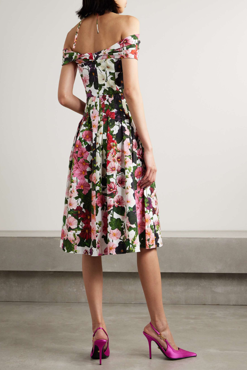 Alianora Off Shoulder Floral Midi Dress-ROVOLE