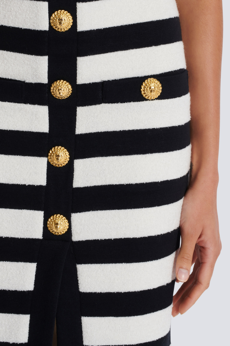 Alizey Off Shoulder Slit Striped Buttoned Skirt Set-ROVOLE