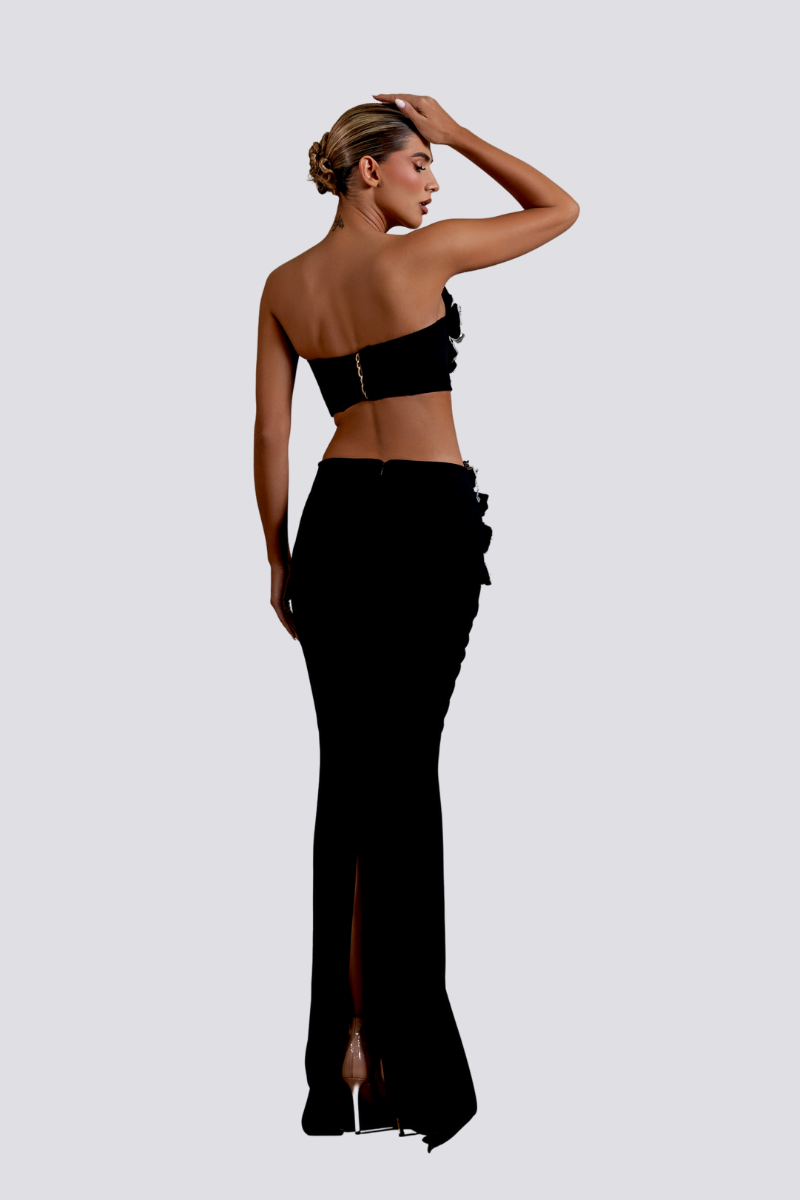 Allese Strapless Floral Rhinestone Skirt Set-ROVOLE