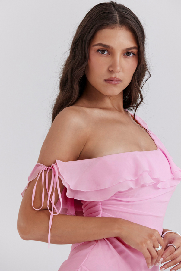 Anissa Off Shoulder Ruffle Mini Dress-ROVOLE