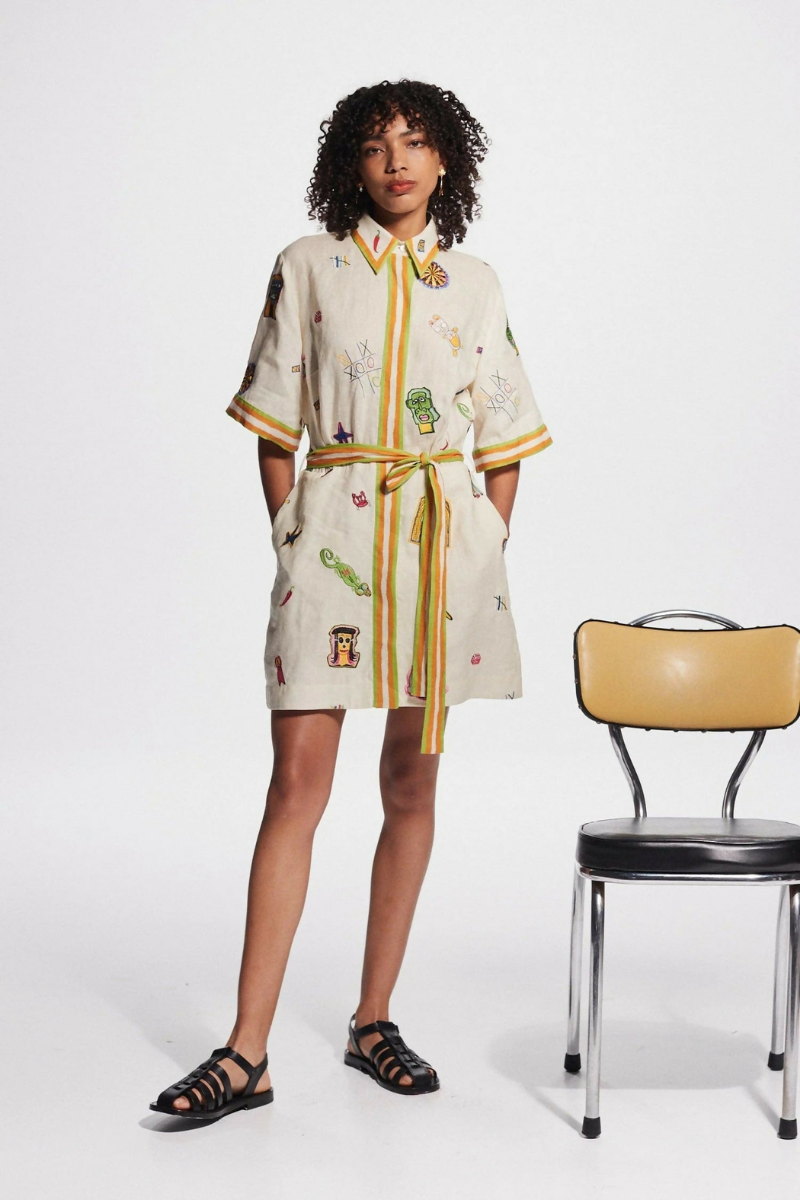 Aurelie Short Sleeve Embroidered Mini Dress-ROVOLE