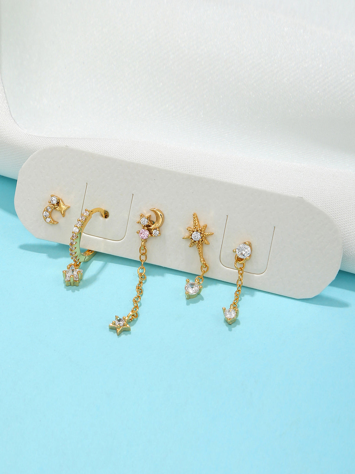 Stars and Moon Earrings-5 Pieces-Massicos