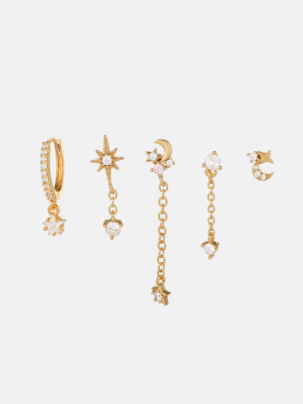 Stars and Moon Earrings-5 Pieces-Massicos