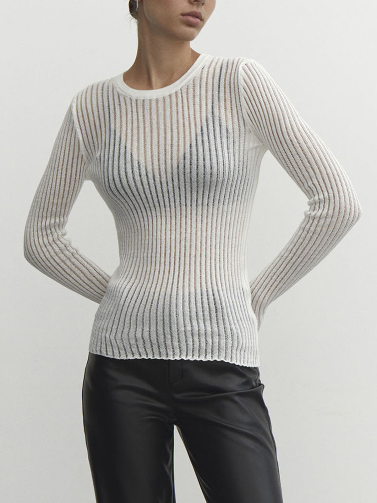 See Through Ribbed Mesh Top-Massicos