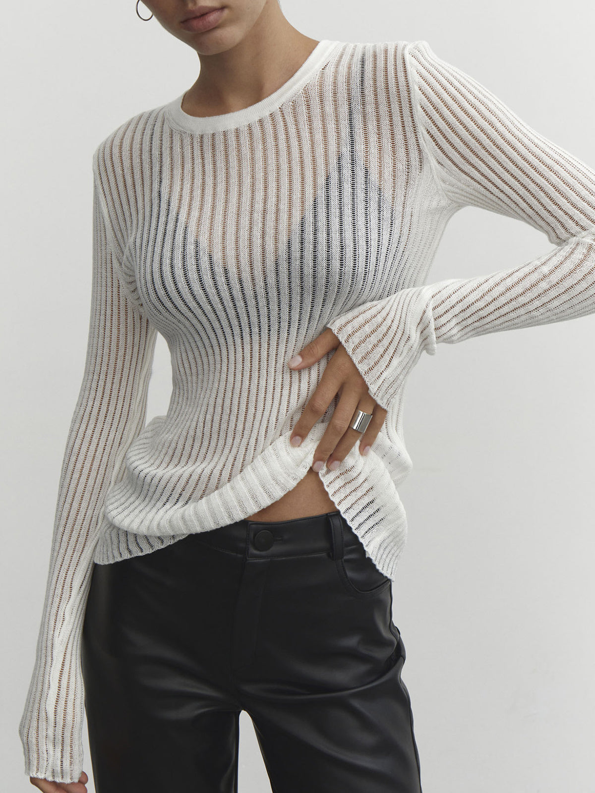 See Through Ribbed Mesh Top-Massicos