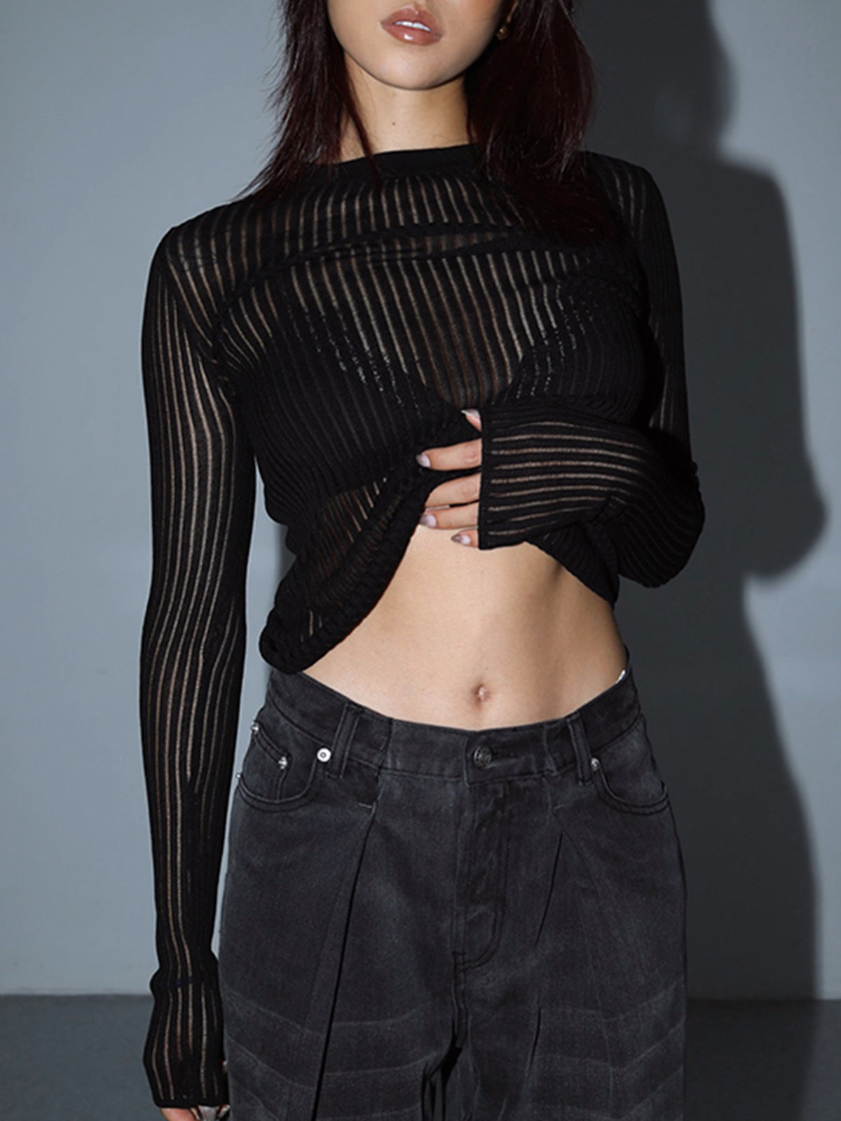 See Through Ribbed Mesh Top-Massicos
