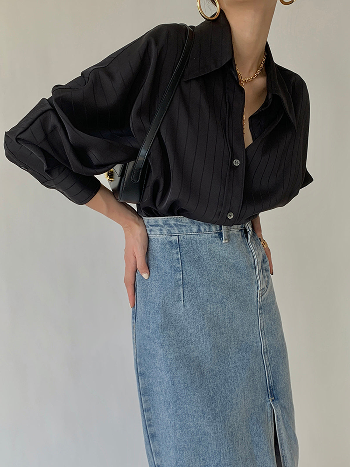 Charlotte Oversized Button Up Collared Shirt-Massicos