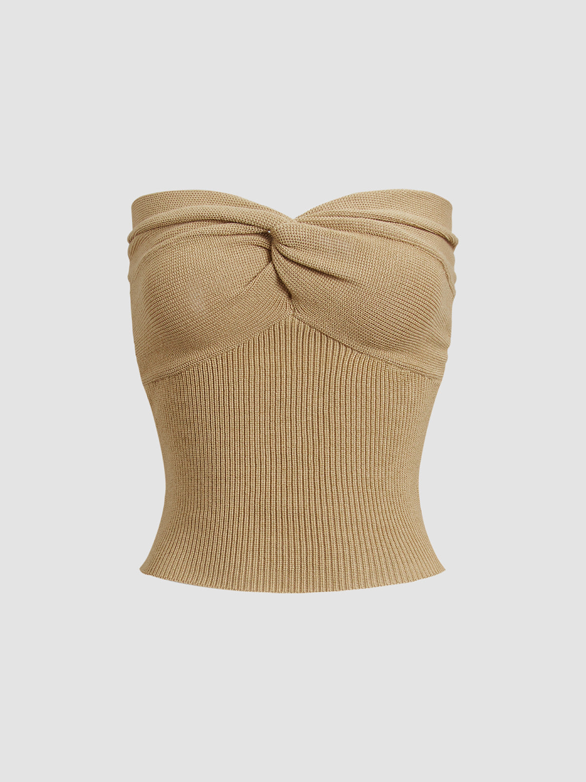 Sweetheart Twist Ribbed Crop Tube Strapless Top-Massicos