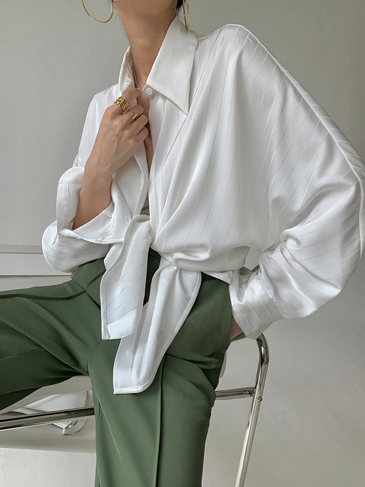 Charlotte Oversized Button Up Collared Shirt-Massicos