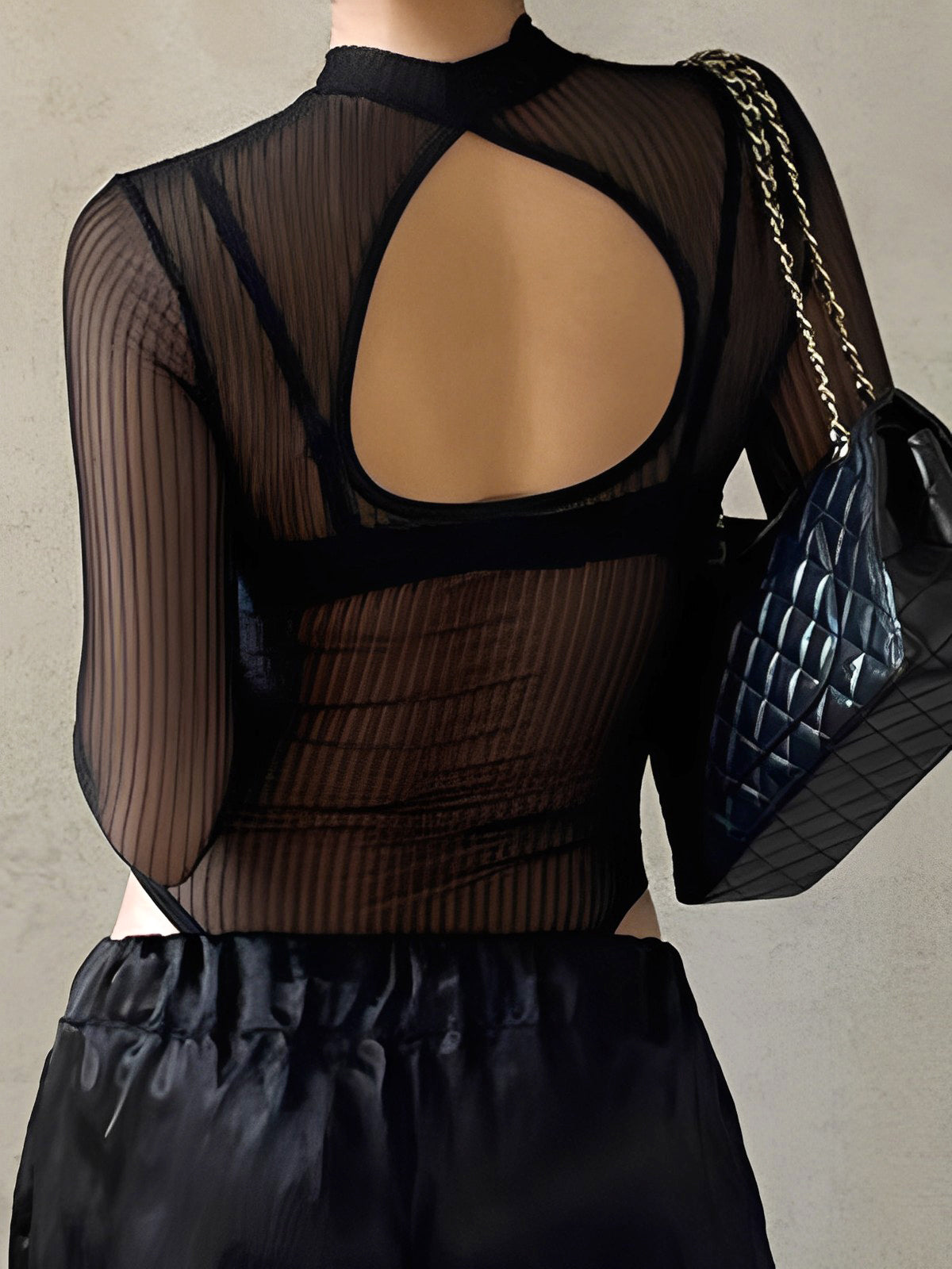 Sheer Mesh Open Back Cutout Bodysuit-Massicos