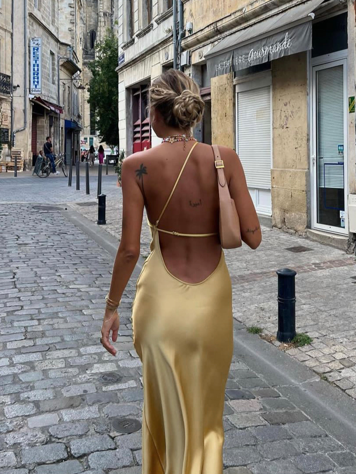 Moonlight Open Back Satin Slit Long Dress-Massicos