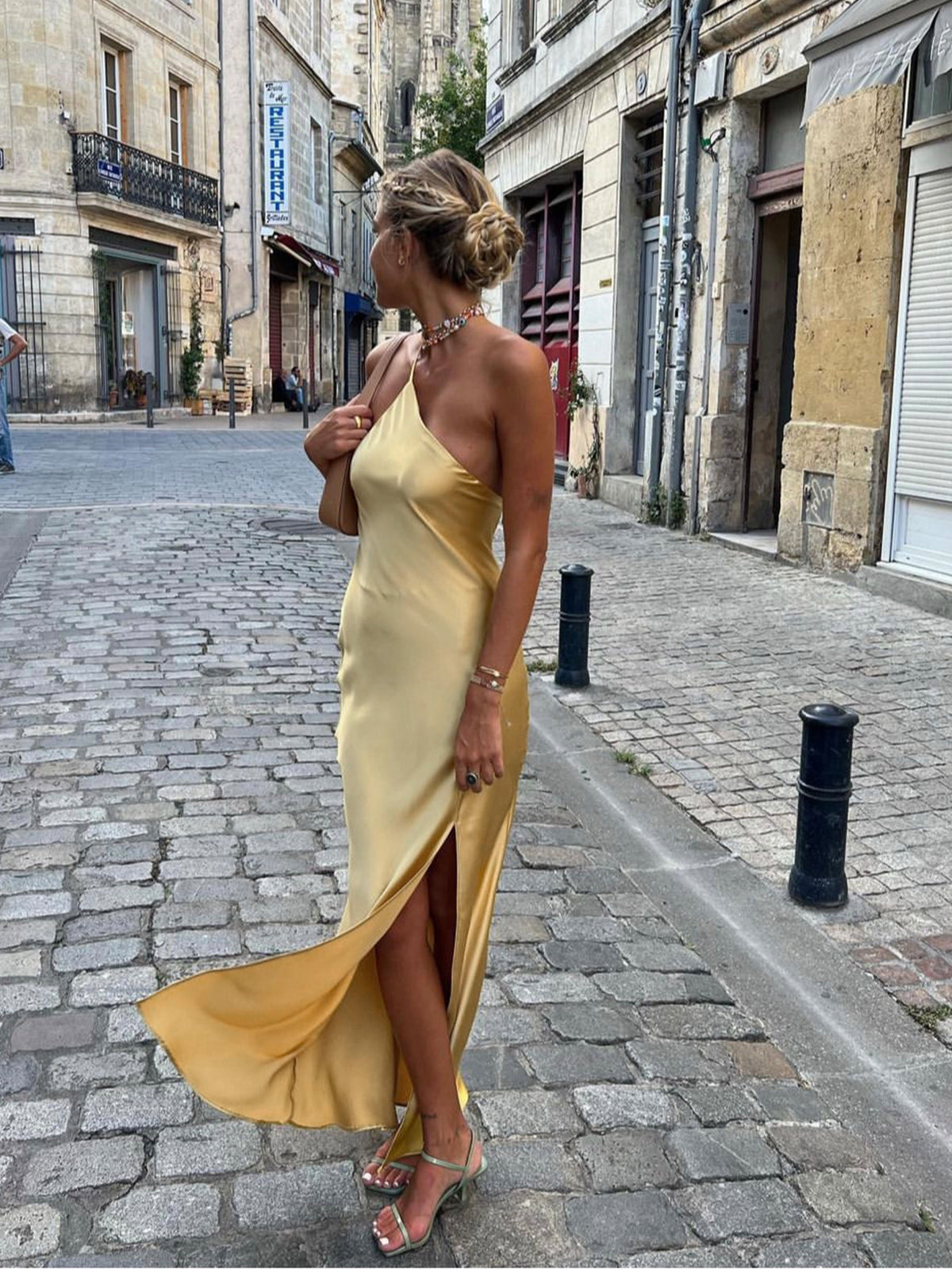 Moonlight Open Back Satin Slit Long Dress-Massicos