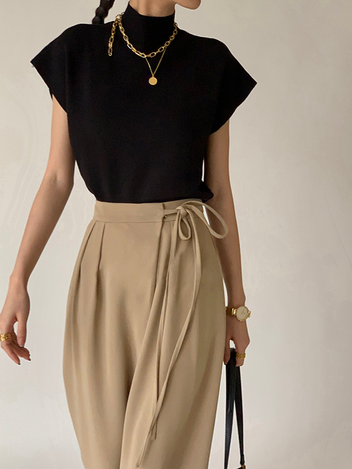 Tie Waist Flowy Wide Leg Dress Pants-Massicos