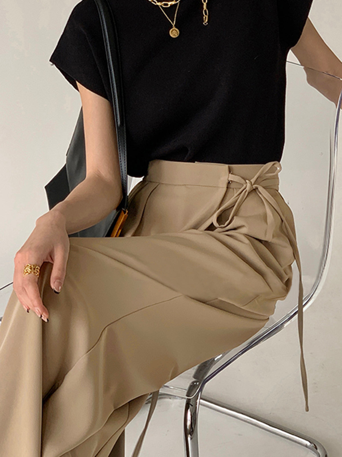 Tie Waist Flowy Wide Leg Dress Pants-Massicos