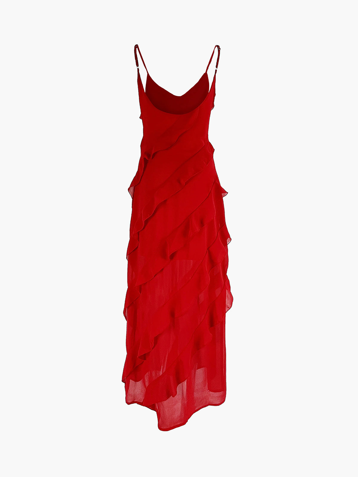 Semi-Sheer Ladder Ruffle Zippered Long Dress-Massicos