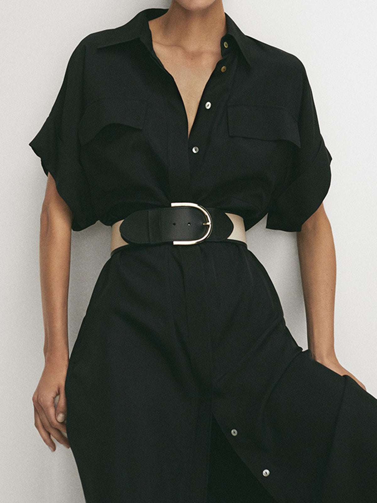 Polo Pockets Tied Midi Dress-Massicos
