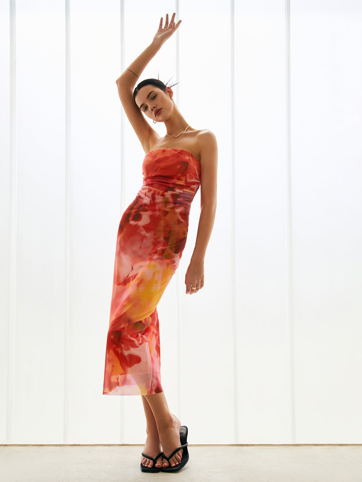 Semi-Sheer Mesh Midi Tube Dress-Massicos