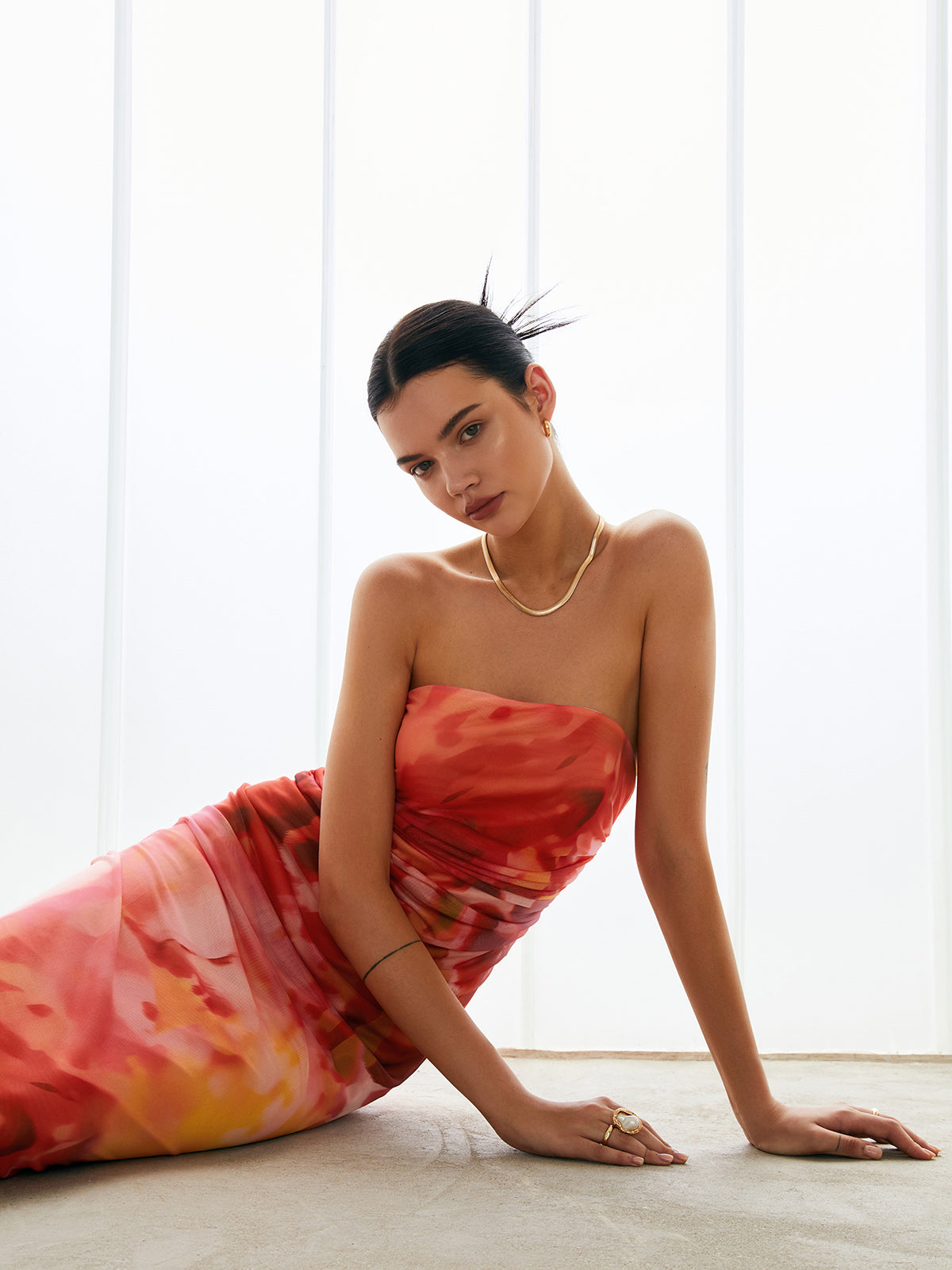 Semi-Sheer Mesh Midi Tube Dress-Massicos