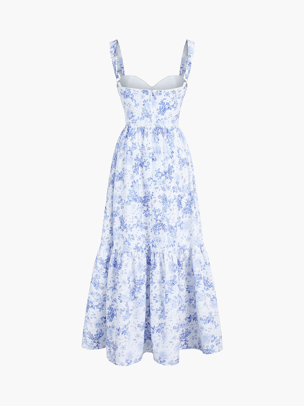 Forget Me Not Floral Pockets Zippered Long Dress-Massicos