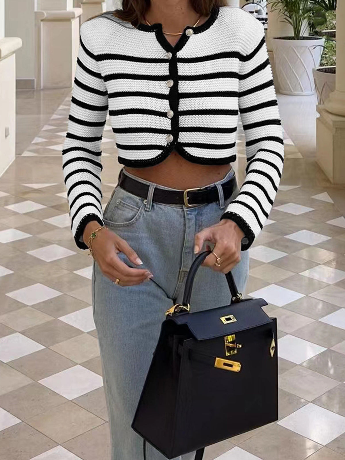 Old Money Aesthetics Stripe Cardigan-Massicos