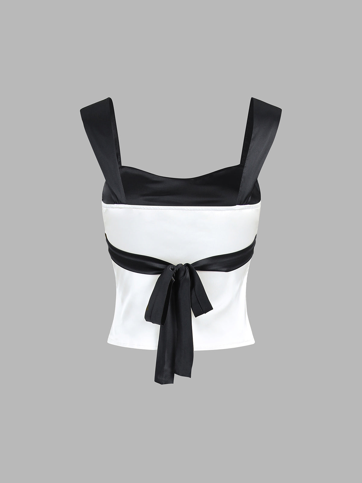 Semi-Sheer Two Tone Satin Tied Zippered Top-Massicos