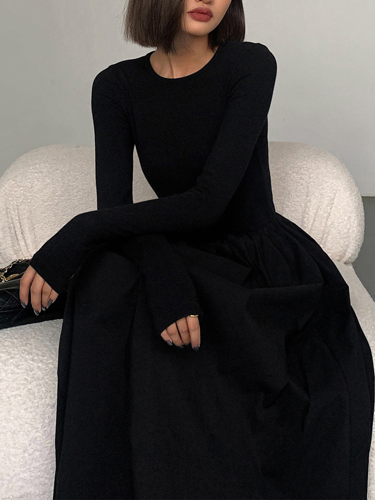 Leisure Pockets Long Sleeve Long Dress-Massicos
