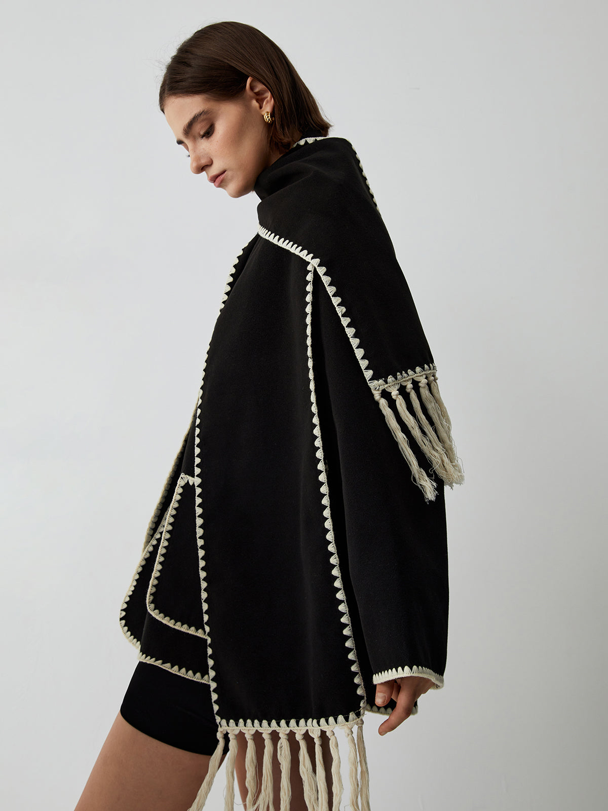 Contrast Trim Jacket With Matching Scarf-Massicos