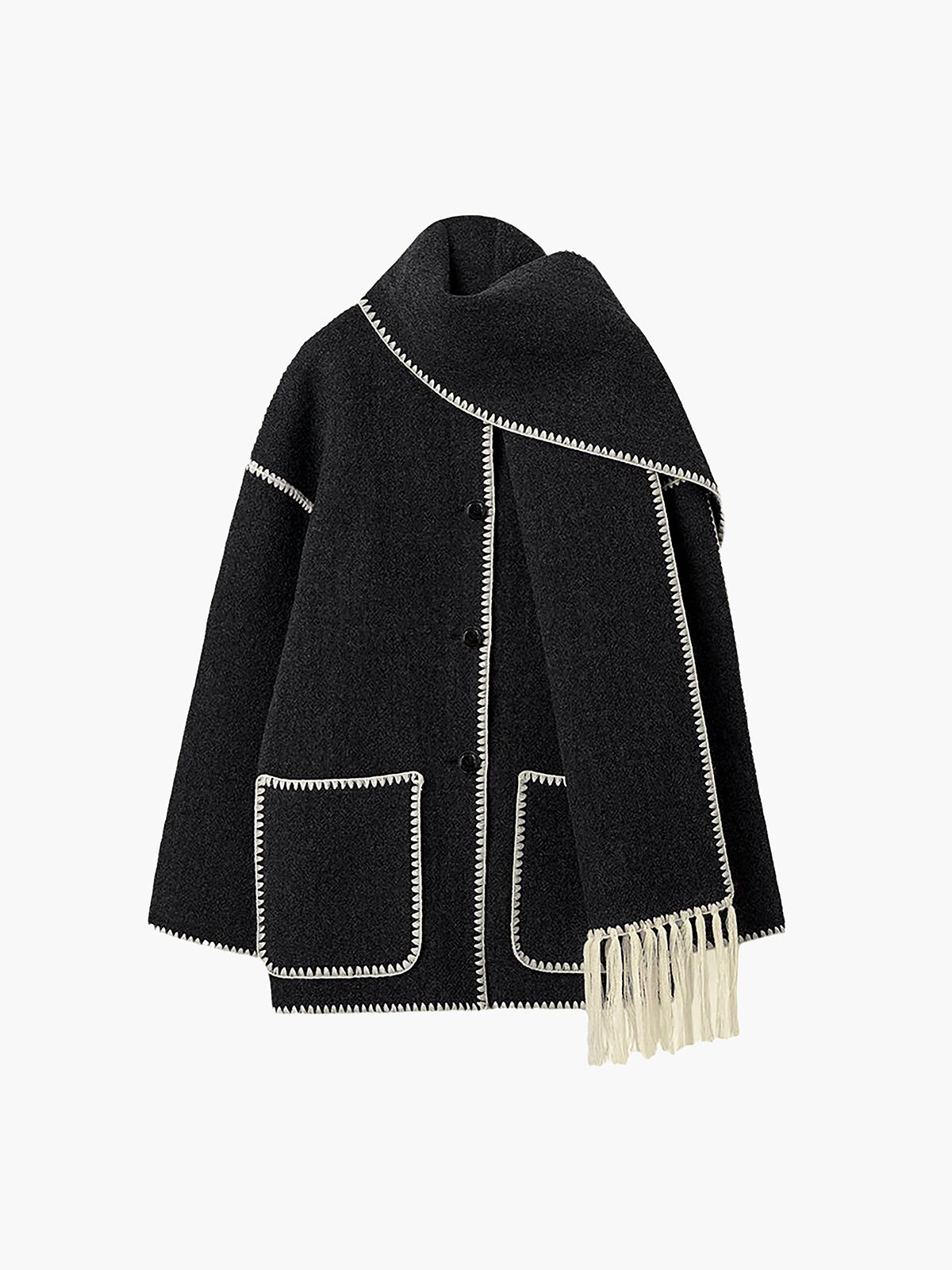 Contrast Trim Jacket With Matching Scarf-Massicos