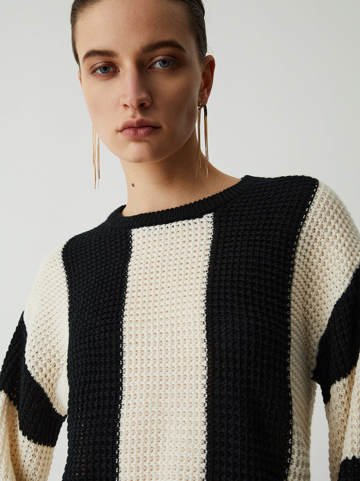 Pointelle Stripe Sweater-Massicos