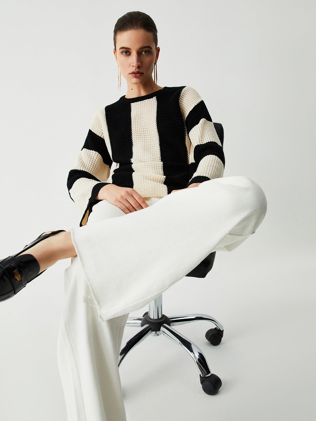 Pointelle Stripe Sweater-Massicos