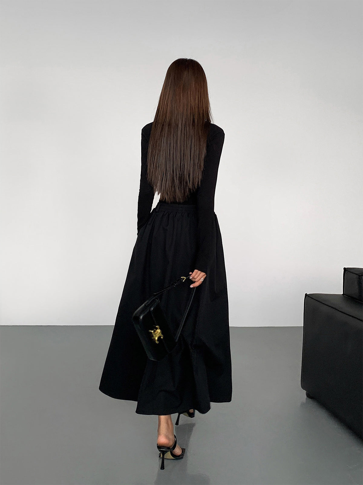 V-Neck Double Pockets Long Sleeve Long Dress-Massicos