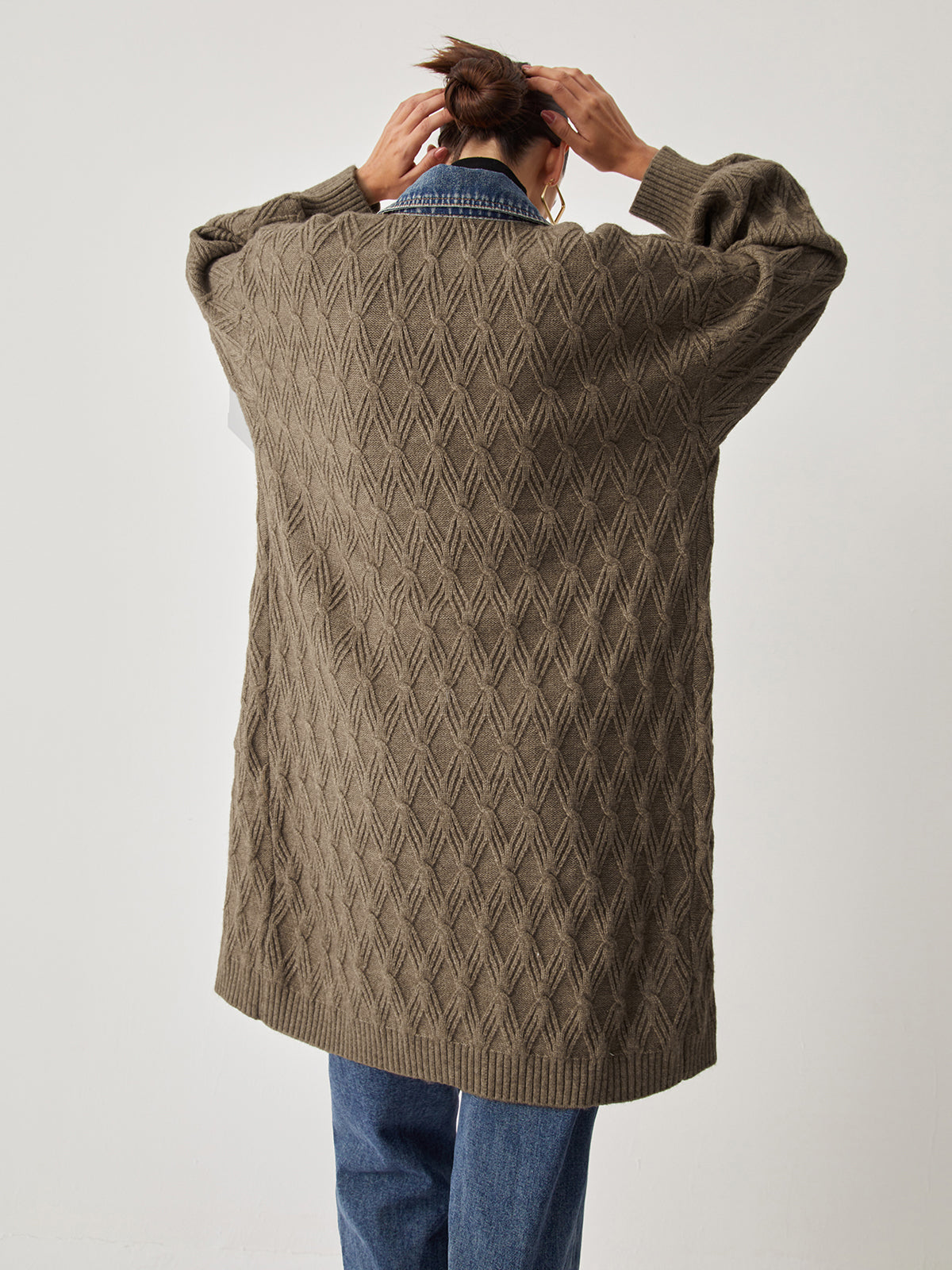 Diamond Stitch Knitting Longline Cardigan-Massicos