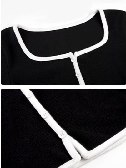 Square Neck Contrast Trim Long Sleeve Knit Shirt-Massicos