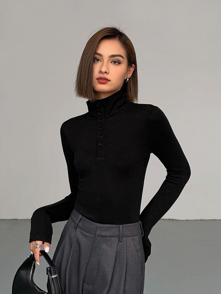 Slinky Button-up Long Sleeve Shirt-Massicos