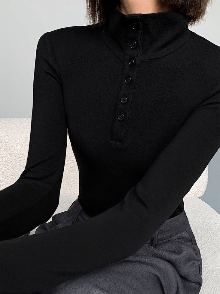 Slinky Button-up Long Sleeve Shirt-Massicos