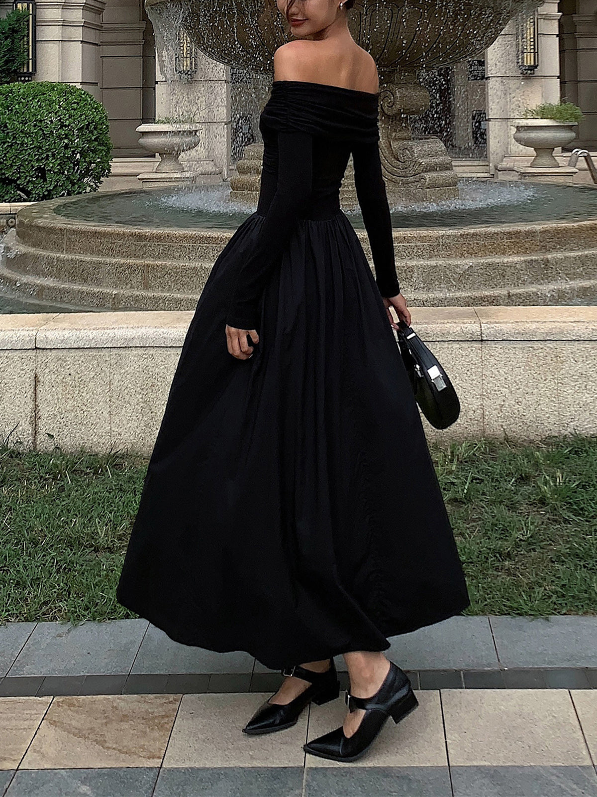 Off Shoulder Criss Cross Long Dress-Massicos