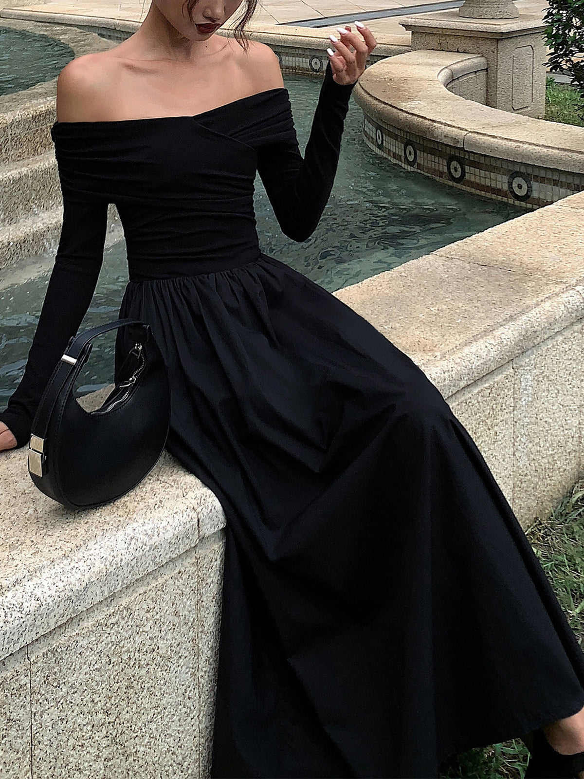 Off Shoulder Criss Cross Long Dress-Massicos