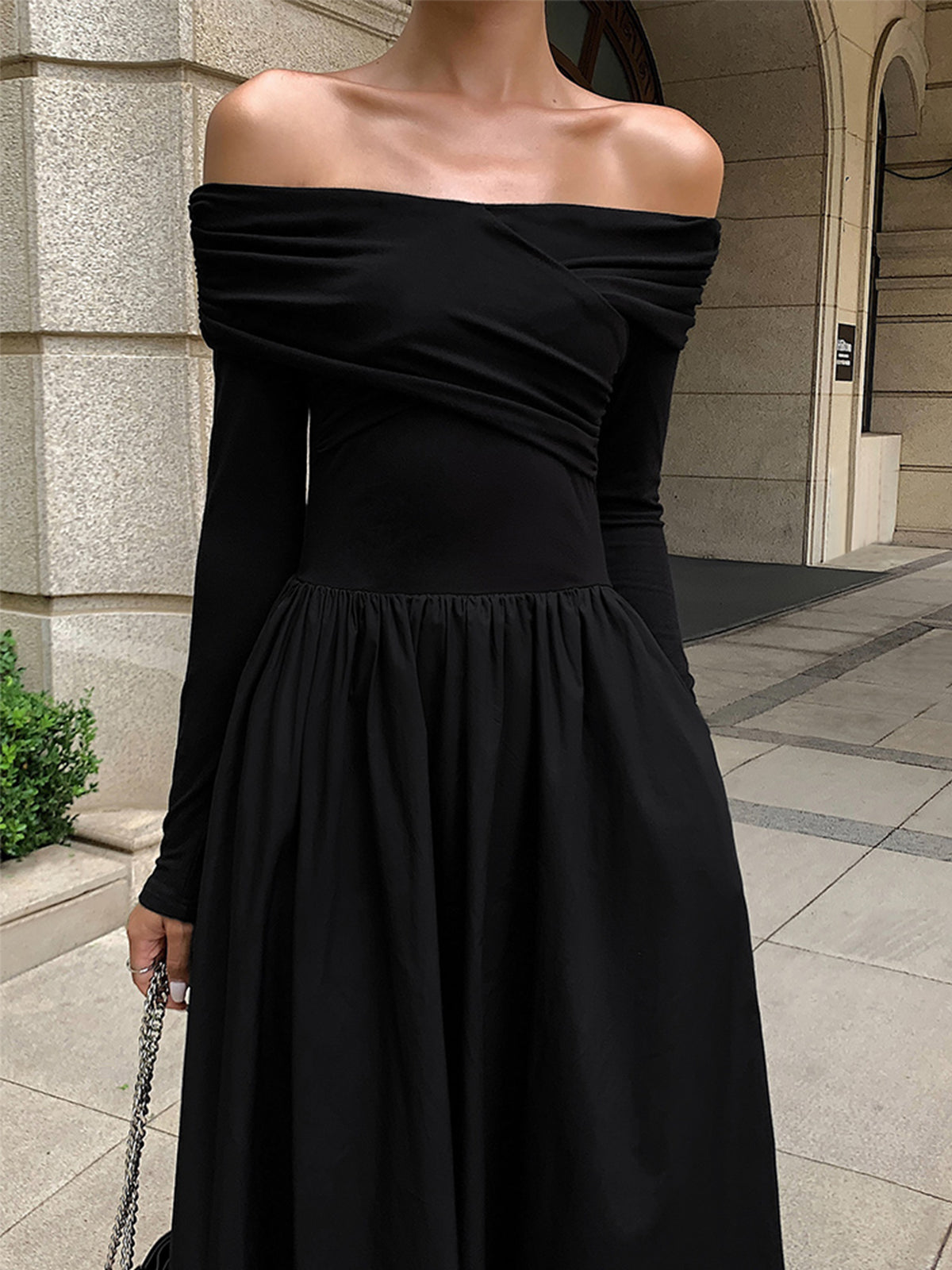 Off Shoulder Criss Cross Long Dress-Massicos