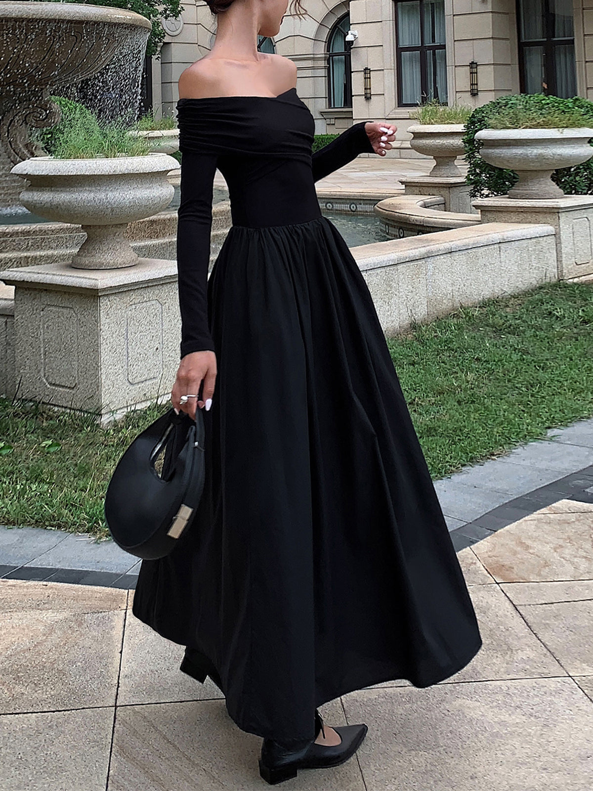 Off Shoulder Criss Cross Long Dress-Massicos