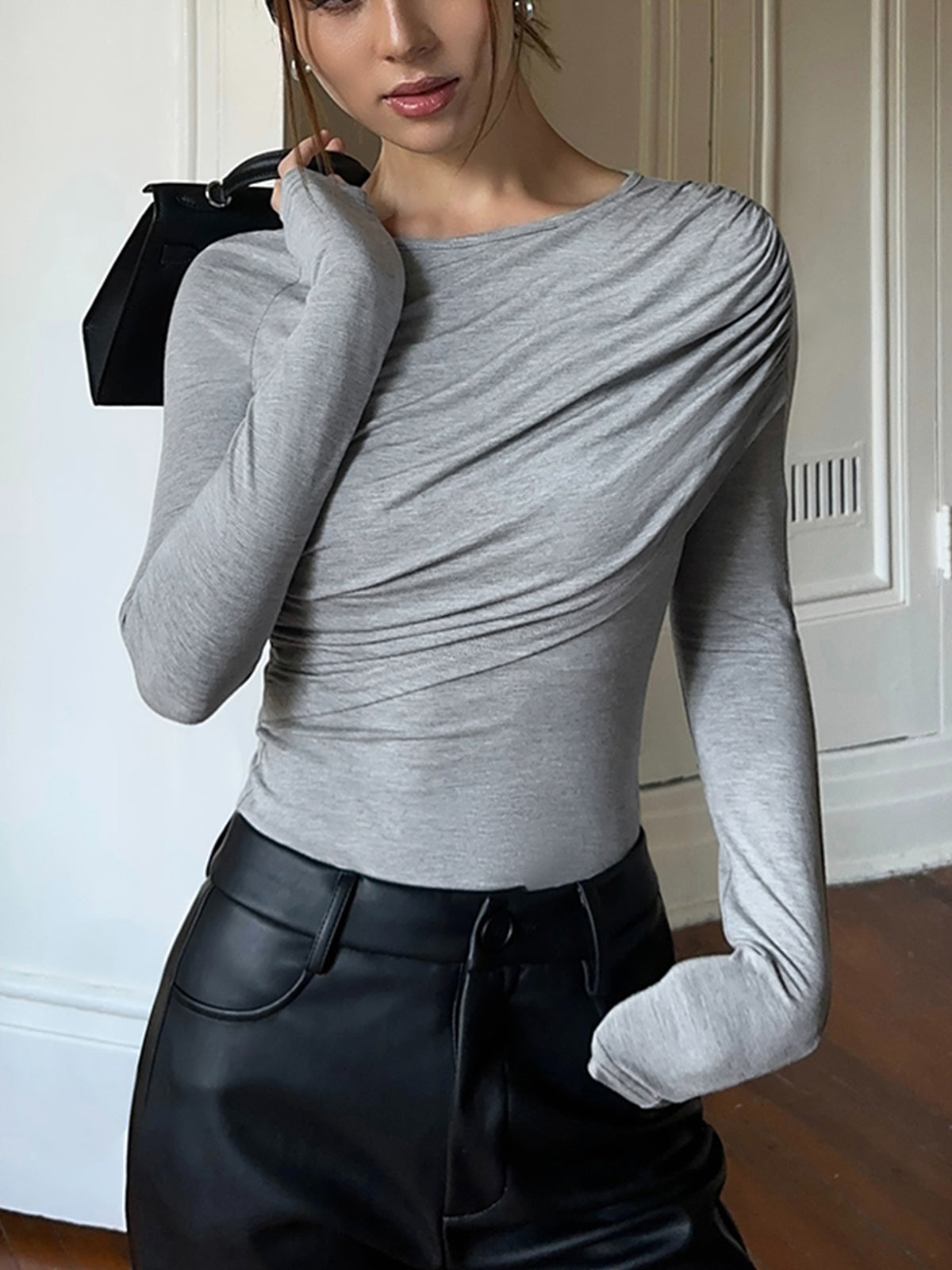 Layered Long Sleeve Pleated Shirt-Massicos