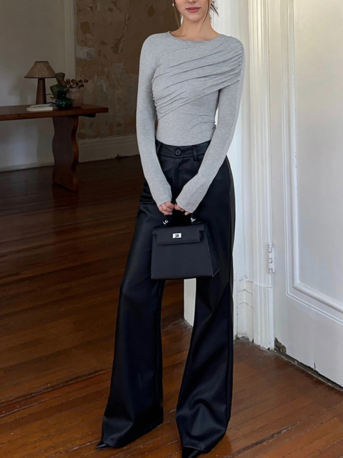 Layered Long Sleeve Pleated Shirt-Massicos