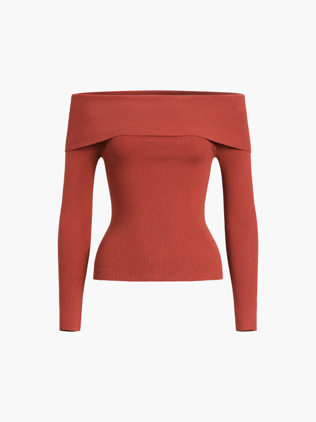 Off Shoulder Overfold Long Sleeve Knit Top-Massicos