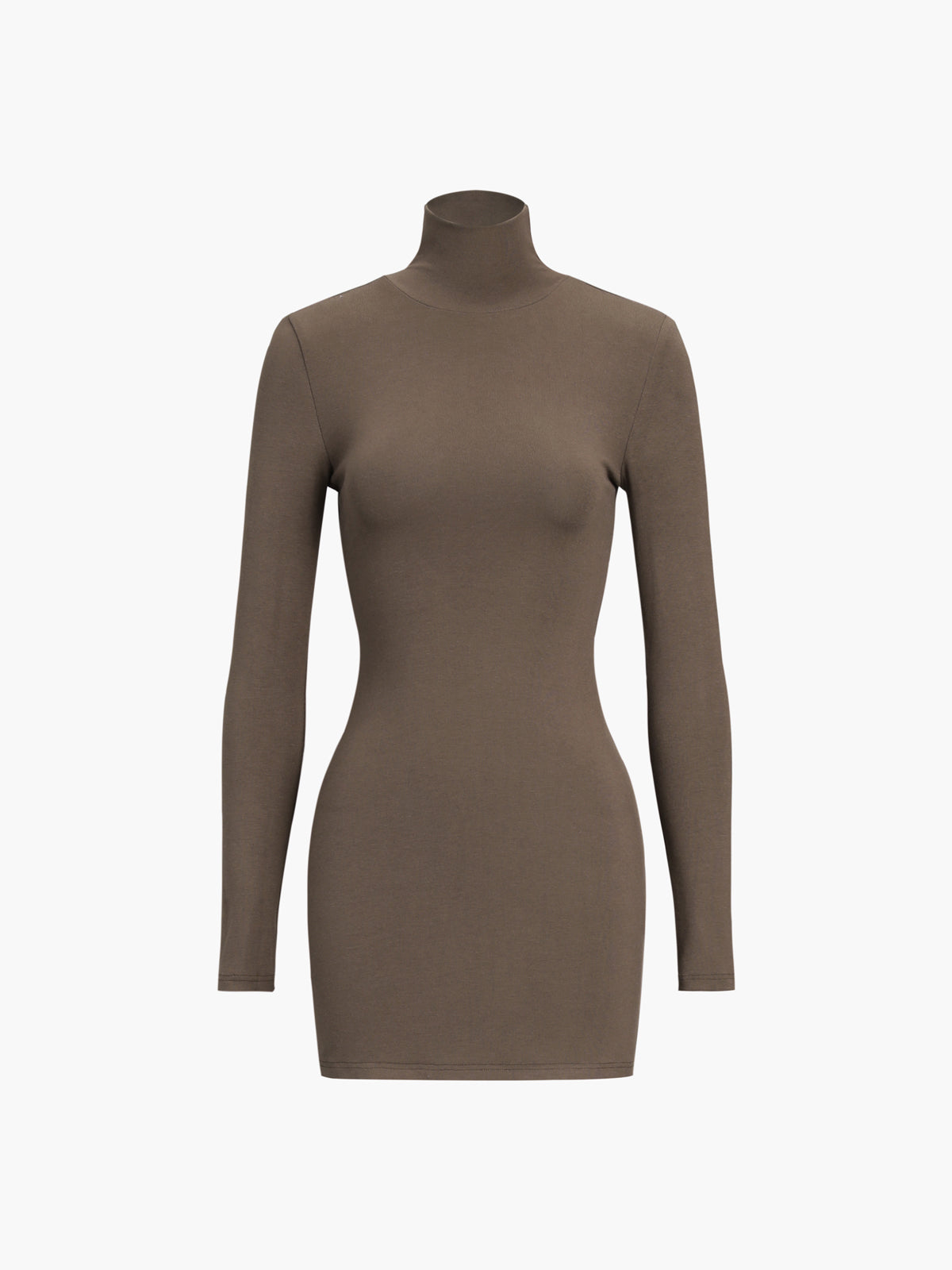 Turtleneck Open Back Long Sleeve Short Dress-Massicos