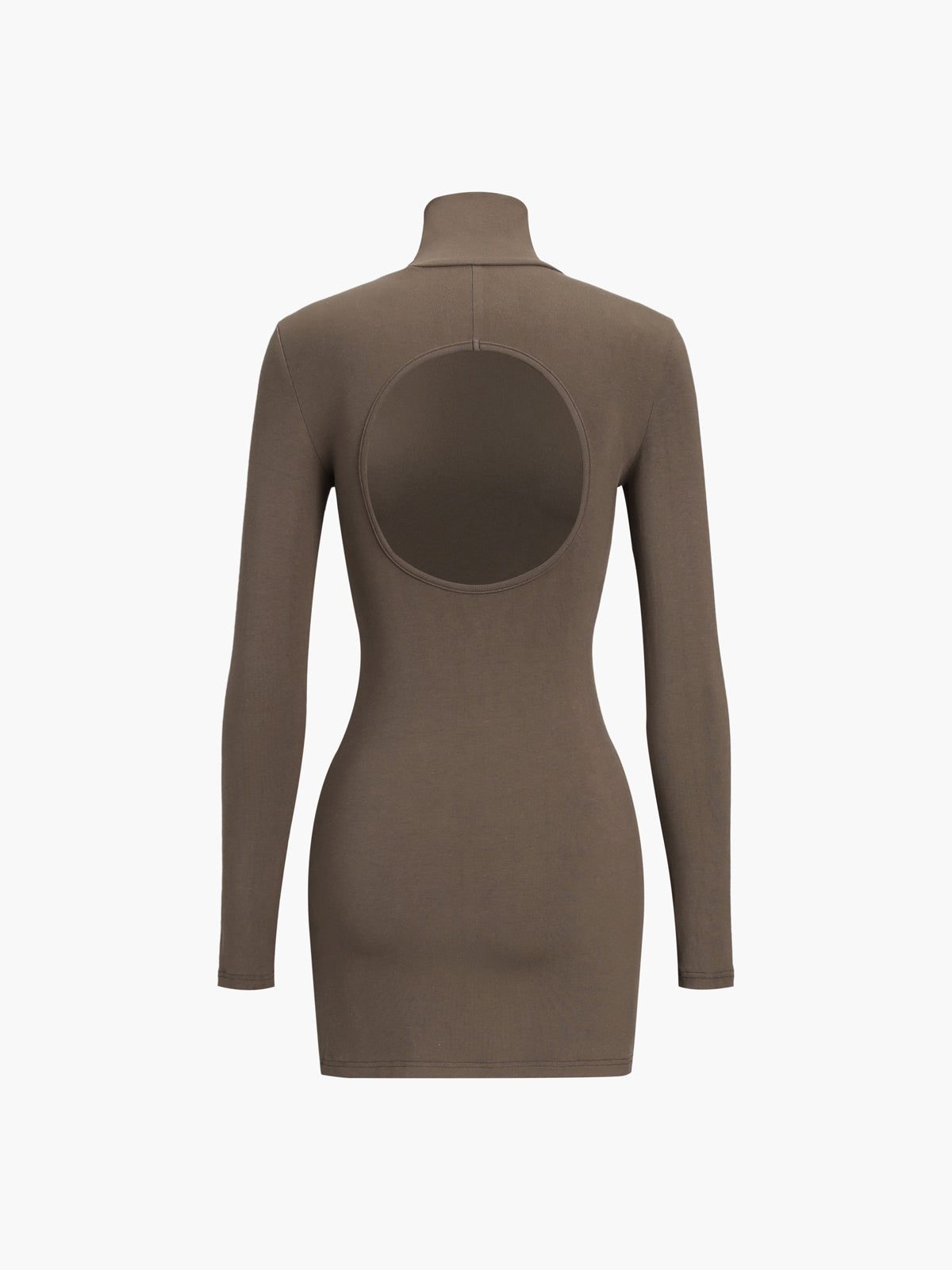 Turtleneck Open Back Long Sleeve Short Dress-Massicos