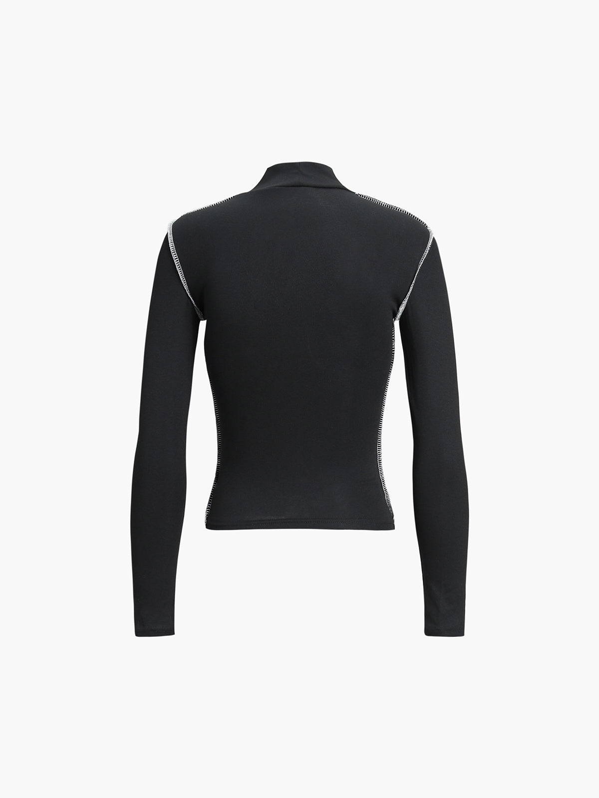 Contrast Trim Mock Neck Long Sleeve Top-Massicos