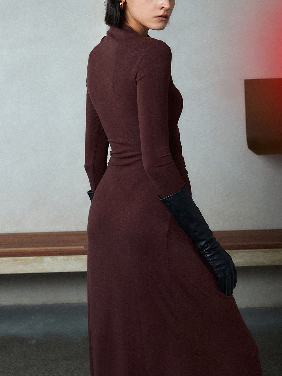 Bodycon Asymmetrical Neck Long Sleeve Ruched Maxi Dress-Massicos