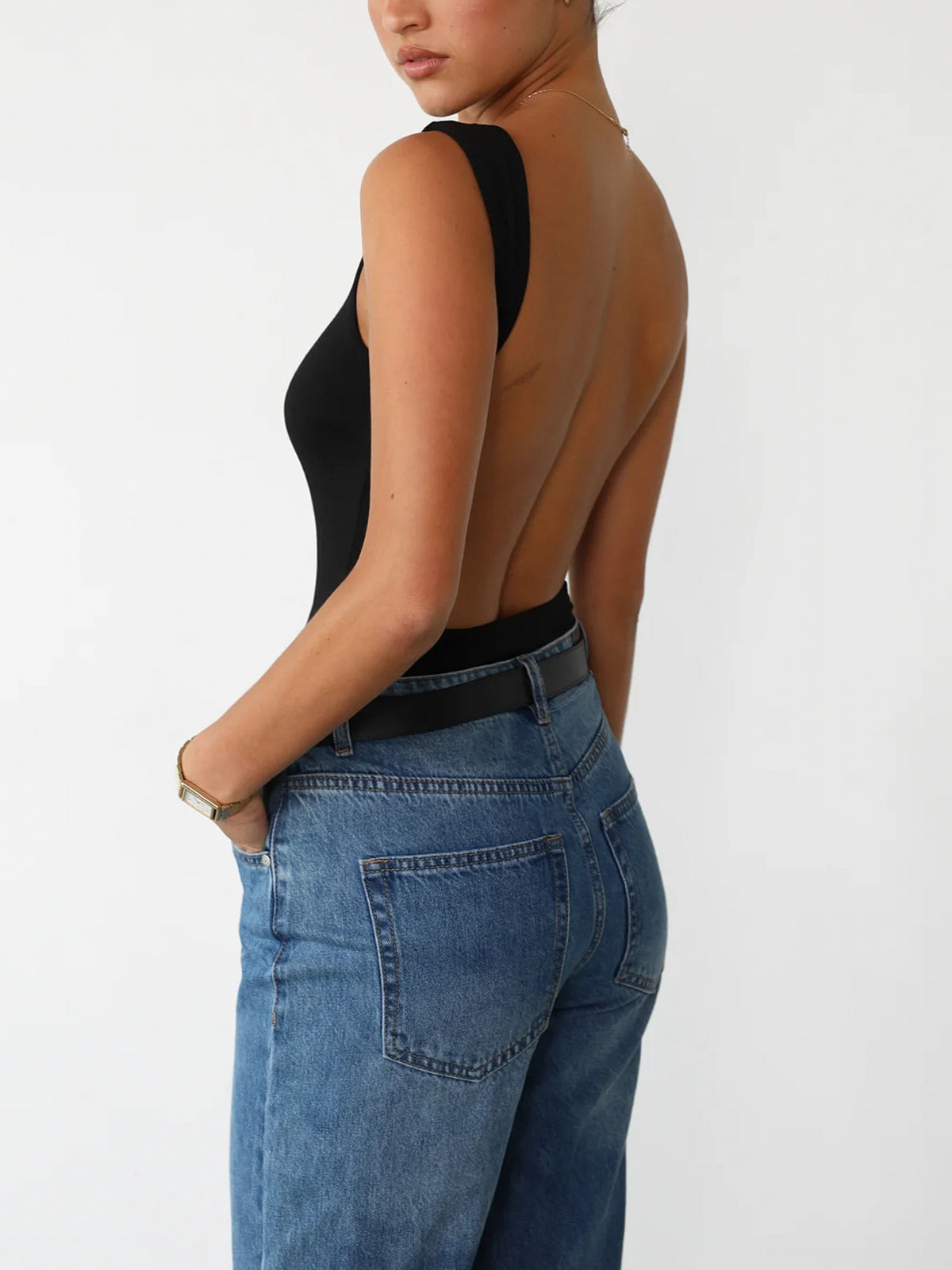 Slinky Open Back Sleeveless Bodysuit-Massicos