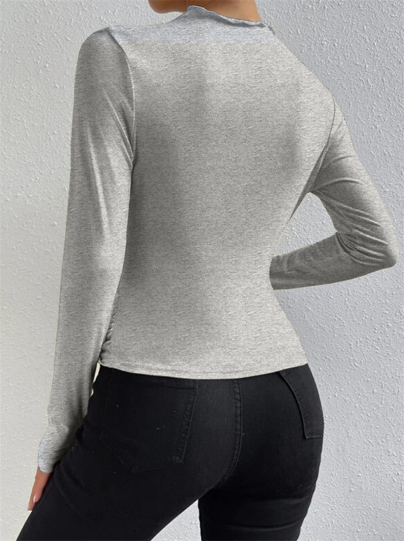 Ruching Long Sleeve Shirt-Massicos