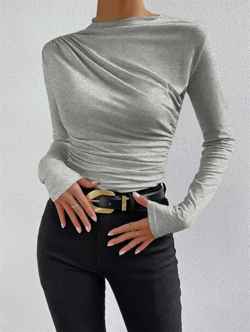 Ruching Long Sleeve Shirt-Massicos