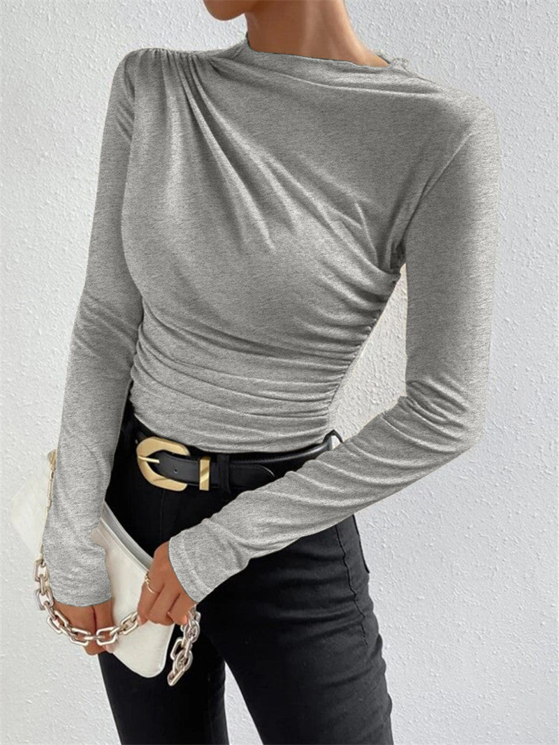 Ruching Long Sleeve Shirt-Massicos